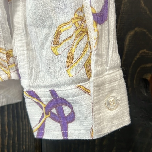 J. McLaughlin Button Front Top Size 8 Chains Straps Graphic Office 100% Cotton - Picture 5 of 8